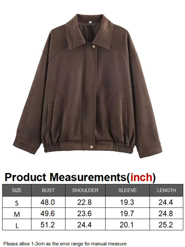 WOMEN'S FAUX SUEDE LOOSE BOMBER JACKET WITH ZIPPER
