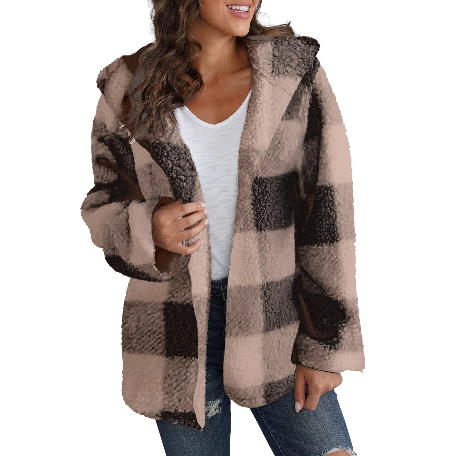 PLAID HOODED ZIPPER JACKET