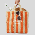 STRIPED STRAW WOVEN TOTE BAG SOLELII