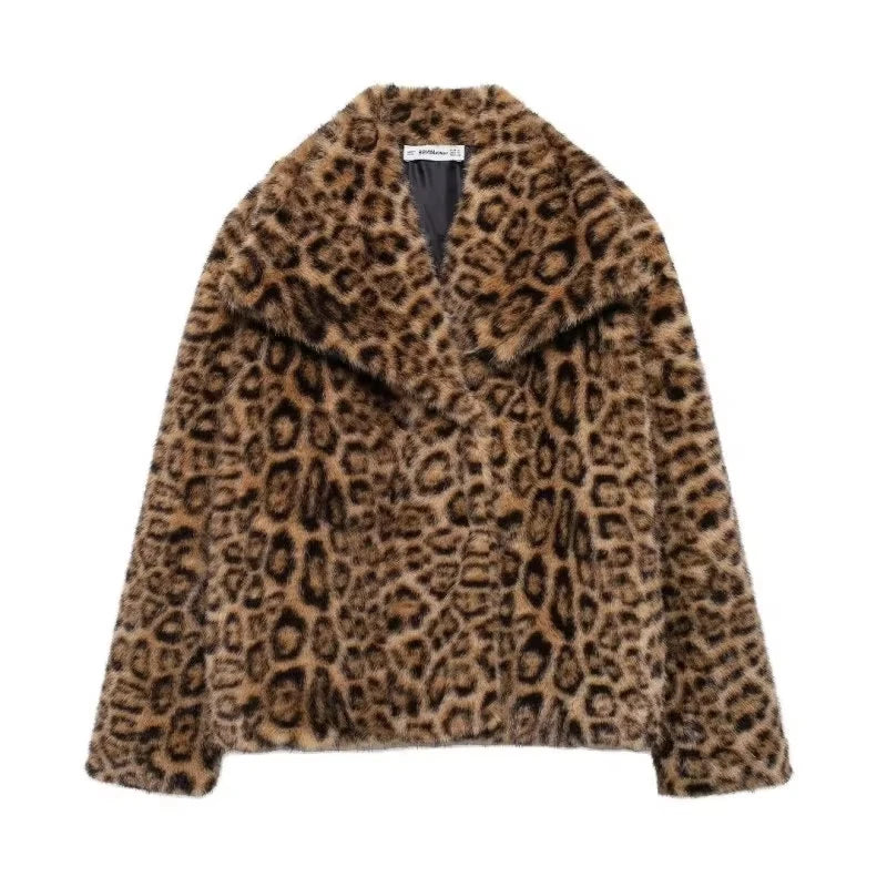 FAUX FUR COAT WITH LAPEL COLLAR