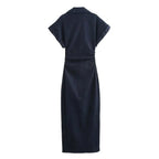 DENIM MIDI DRESS WITH LAPEL AND SIDE ZIPPER Test