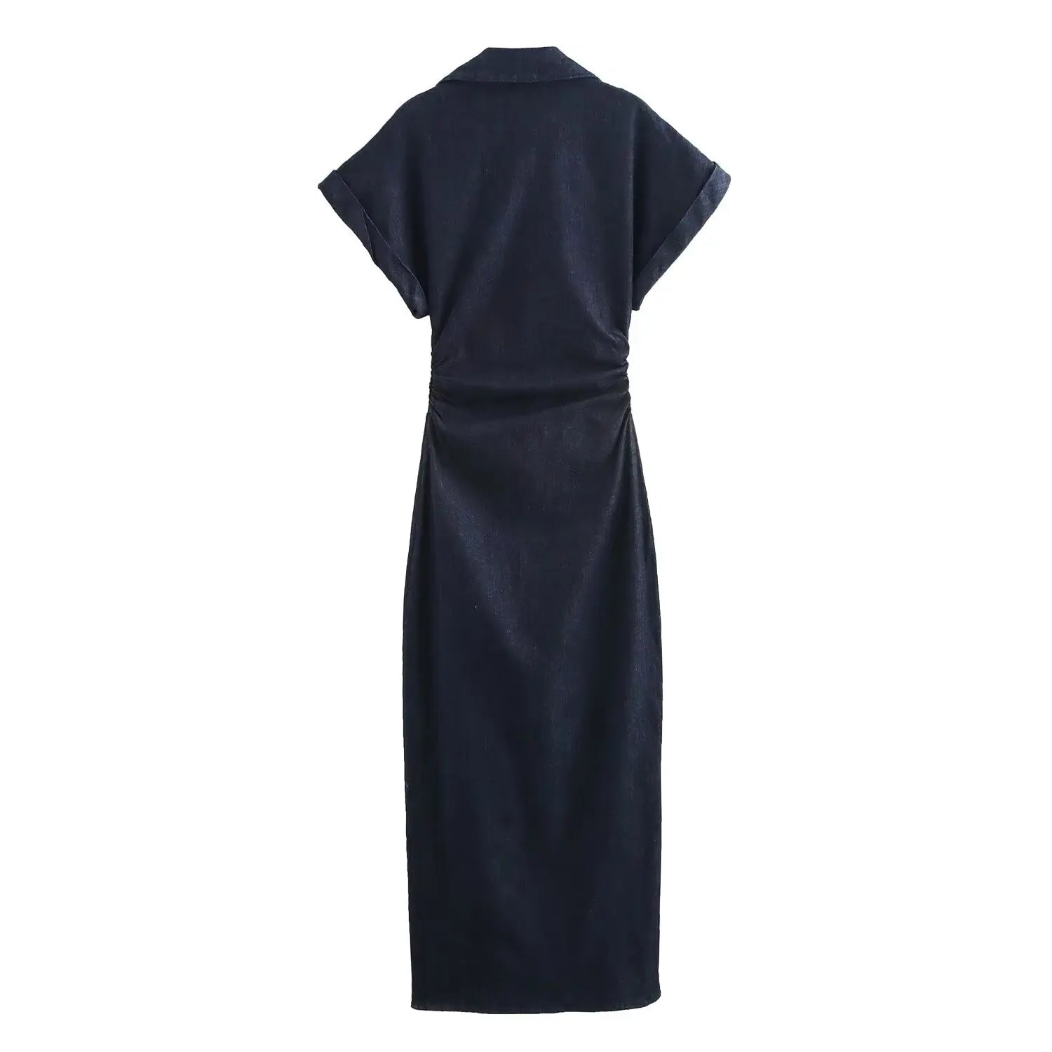 DENIM MIDI DRESS WITH LAPEL AND SIDE ZIPPER
