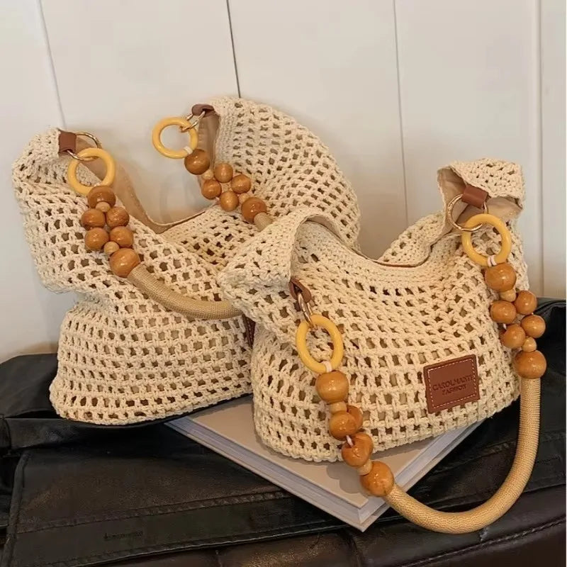 KNIT MESH BUCKET SHOULDER BAG