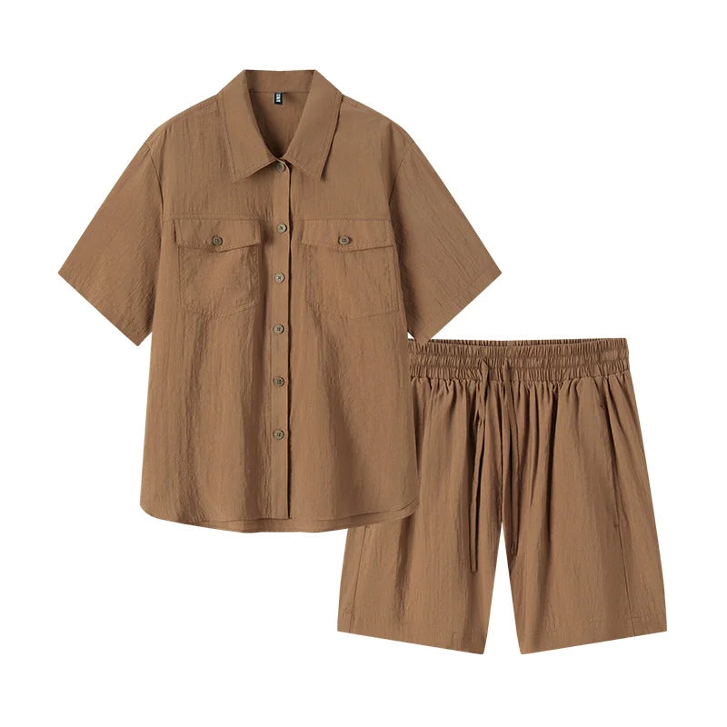 MID-LONG TEXTURED TOP & SHORTS SET