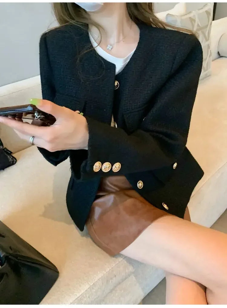 SHORT TWEED COAT WITH GOLD BUTTONS
