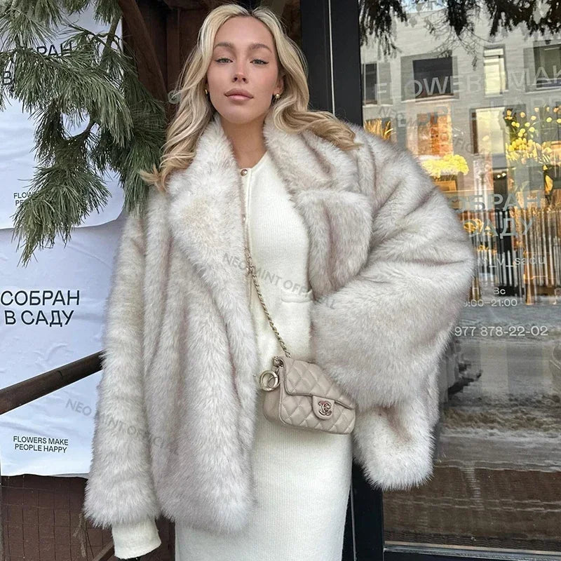 LONG GRADIENT FAUX FUR COAT