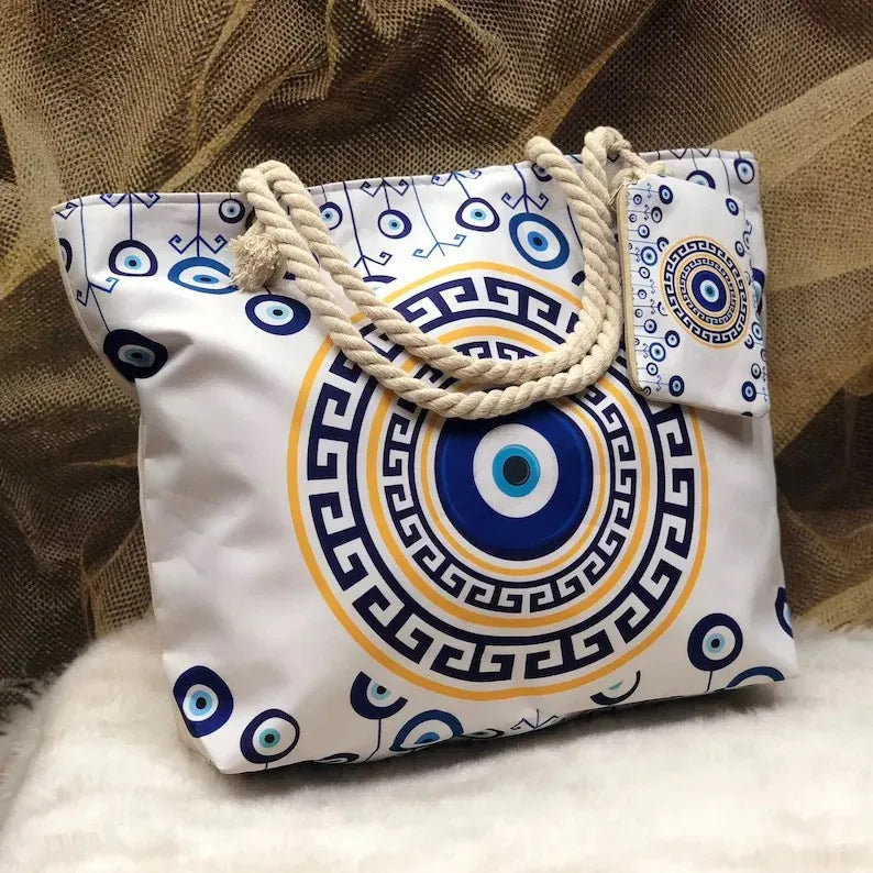 LARGE POLYESTER GREEK EYE BEACH BAG