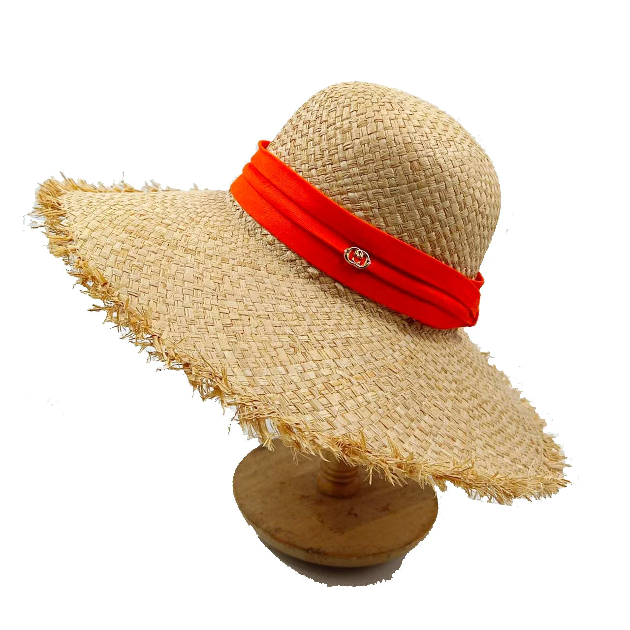 STRAW HAT WITH LACE BAND AND WIDE BRIM