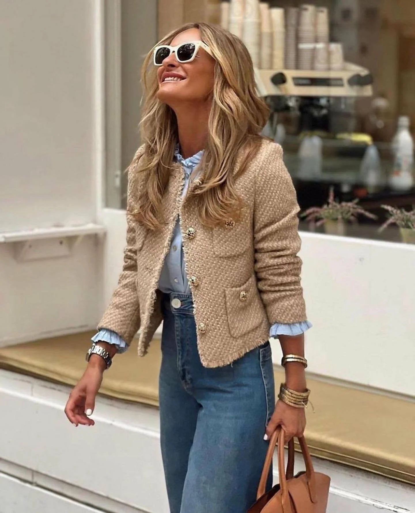 SHORT TWEED JACKET WITH FRONT BUTTONS