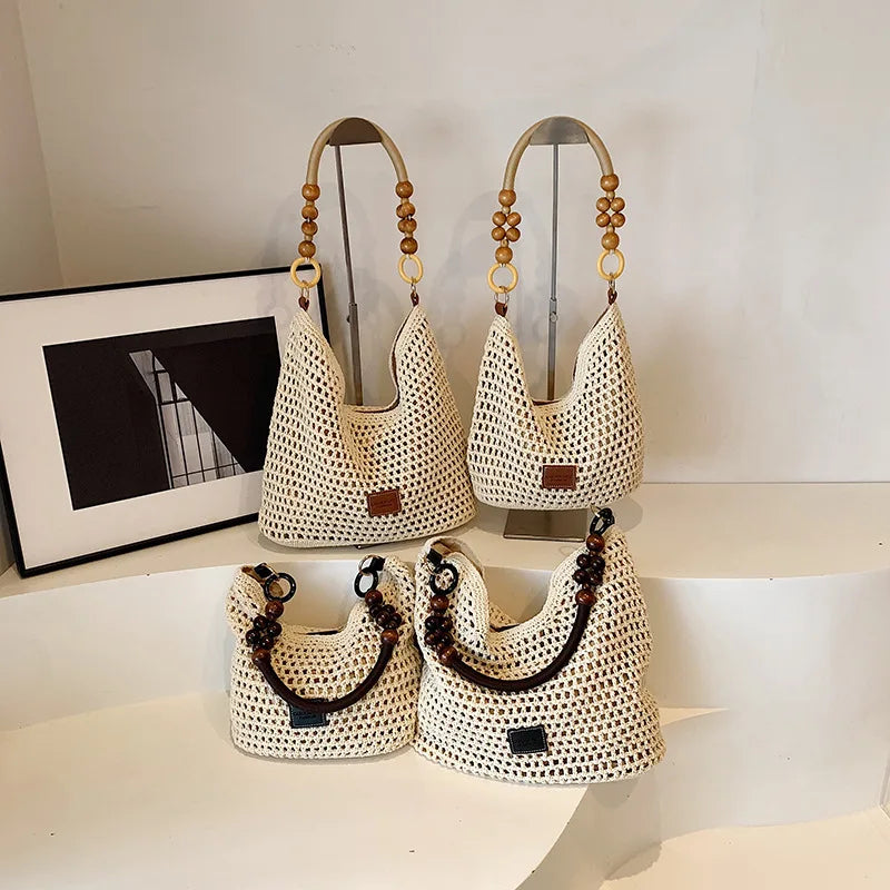 KNIT MESH BUCKET SHOULDER BAG