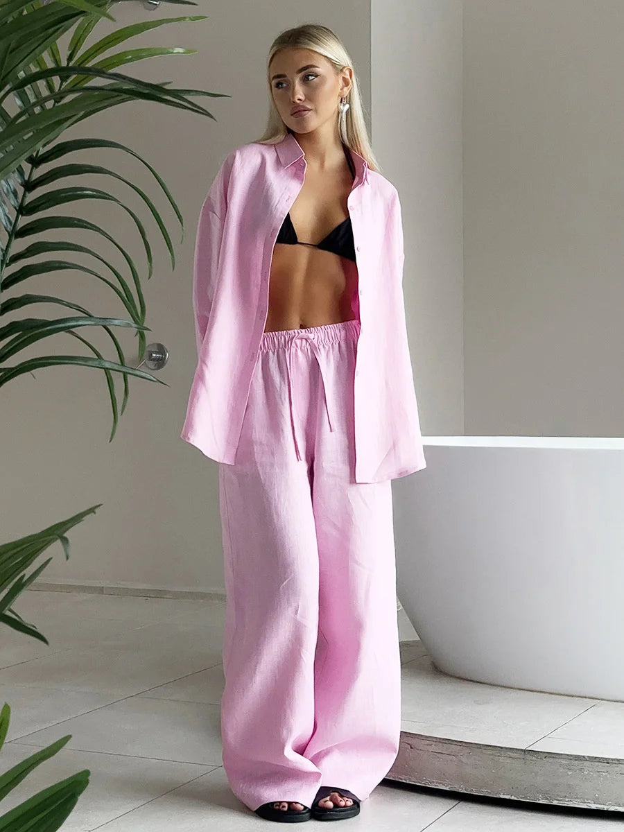 Casual revers blouse en broek set