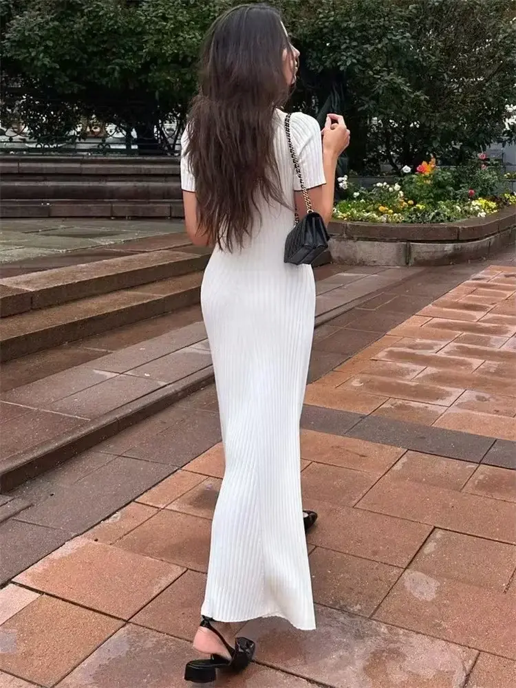 WHITE PATCHWORK KNIT MAXI DRESS SOLELII