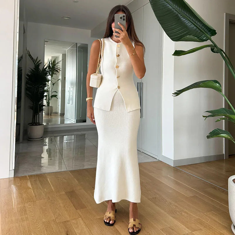KNIT WAISTCOAT & MIDI SKIRT SET