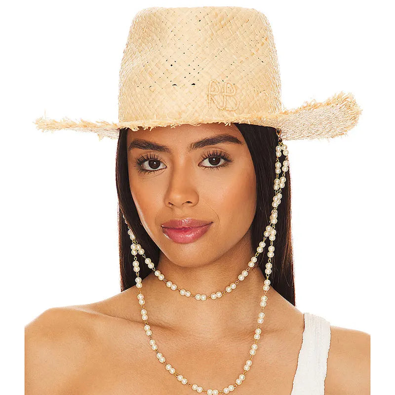 PANAMA HAT WITH PEARLS WIDE BRIM ANTI-UV