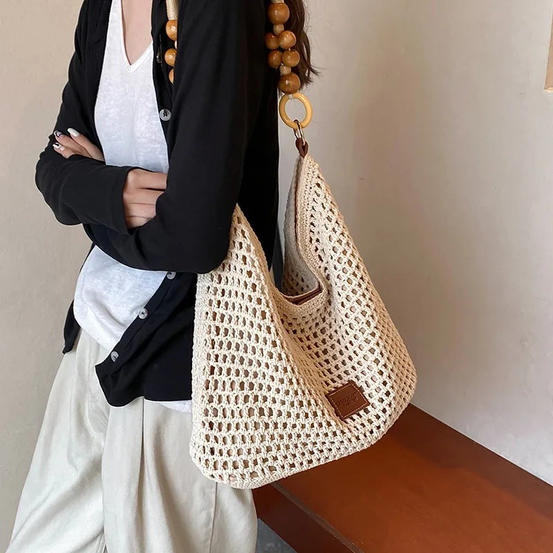 KNIT MESH BUCKET SHOULDER BAG