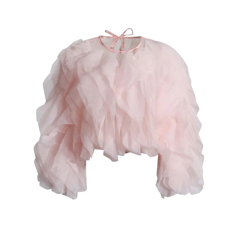 BLOUSE EN MOUSSELINE À VOLANTS AVEC MANCHES LANTERNE