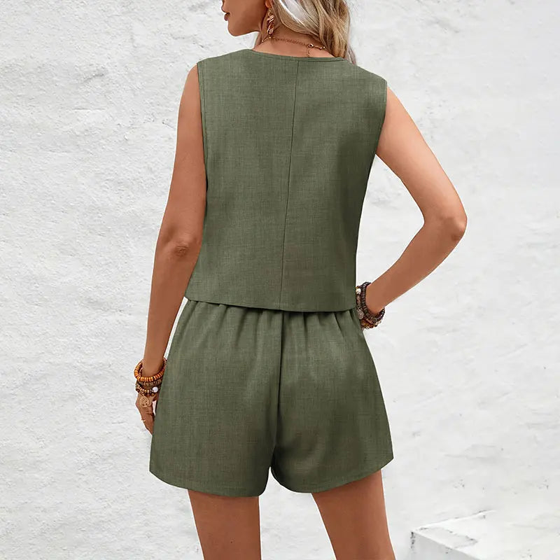ELEGANT SET SLEEVELESS VEST HIGH WAIST