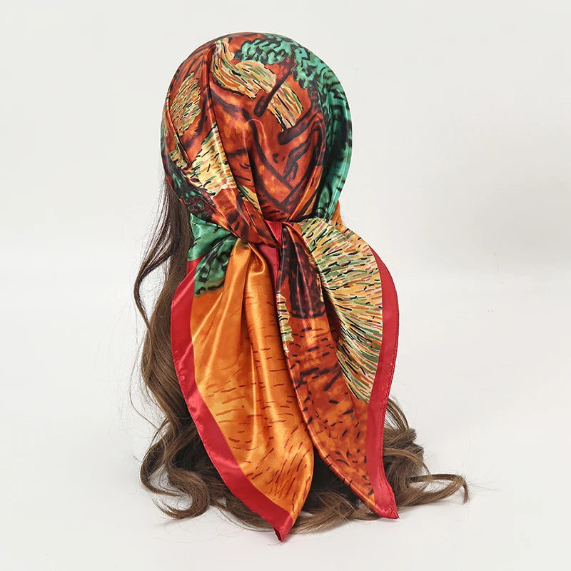 SATIN PRINT MULTIFUNCTIONAL SQUARE SCARF