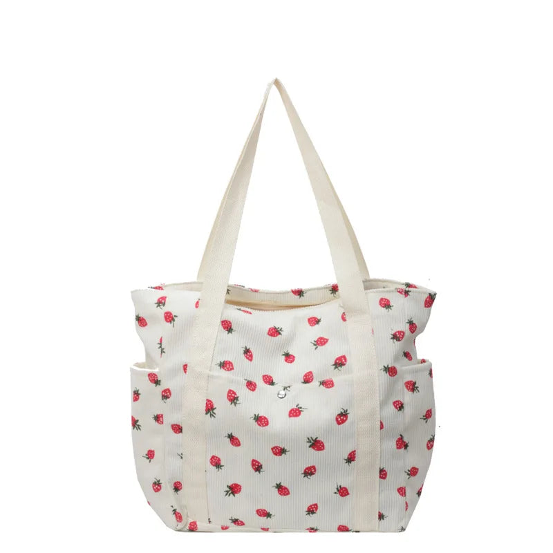 STRAWBERRY CORDUROY ZIPPER SHOULDER BAG