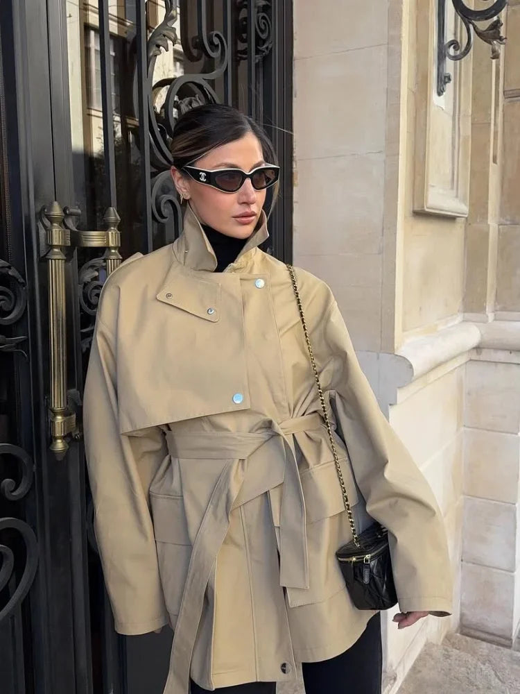 KHAKI TRENCH COAT WITH BELT