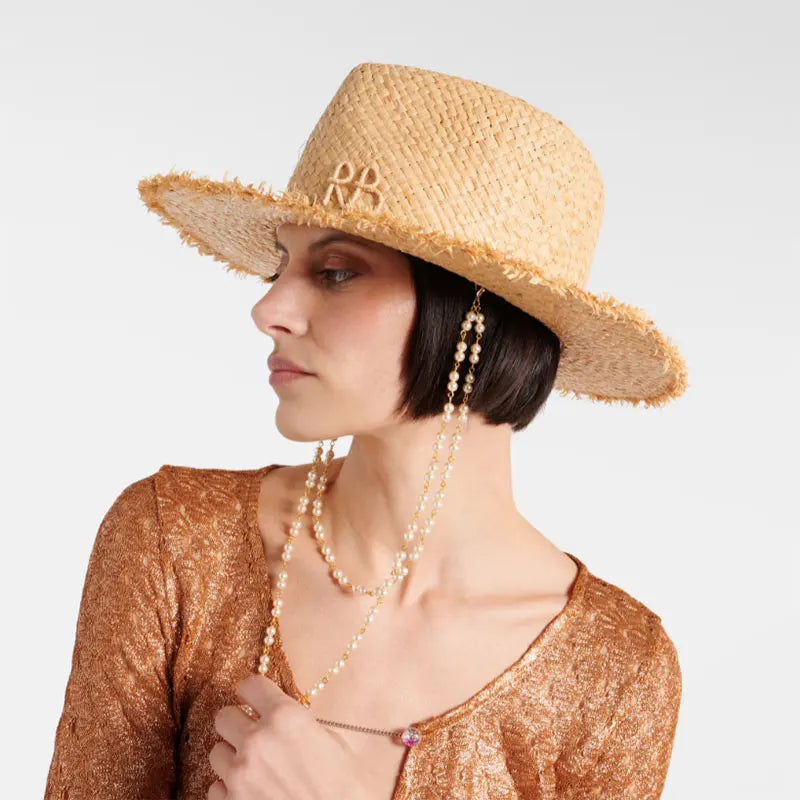 PANAMA HAT WITH PEARLS WIDE BRIM ANTI-UV