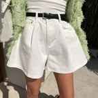 REALEFT SHORTS JEANS A-LINE WHITE SOLELII