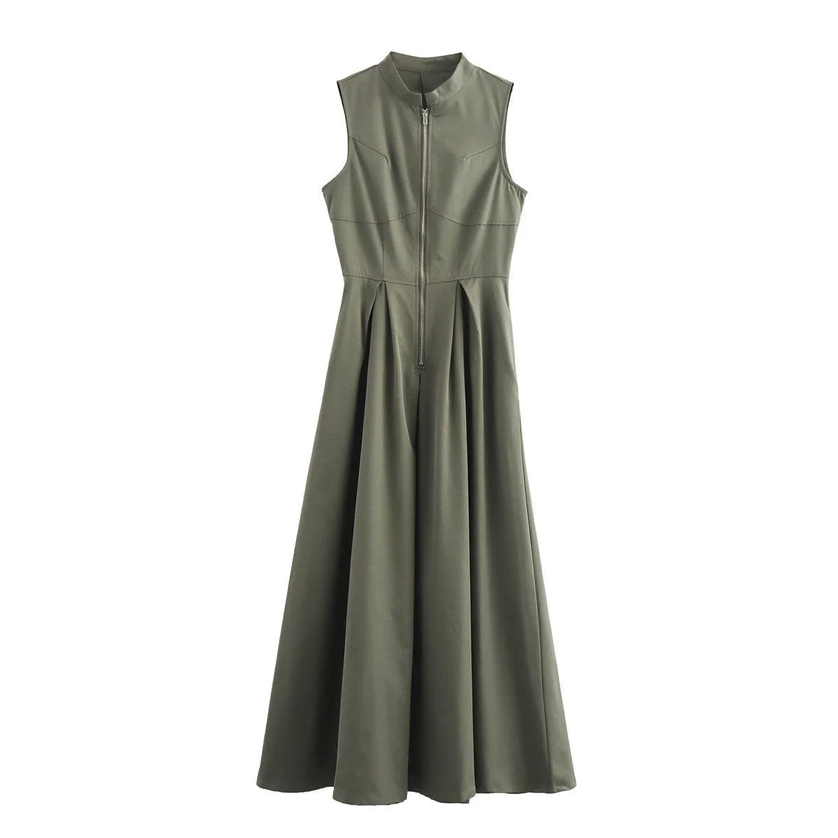 DRAPED ZIP SLEEVELESS MAXI DRESS