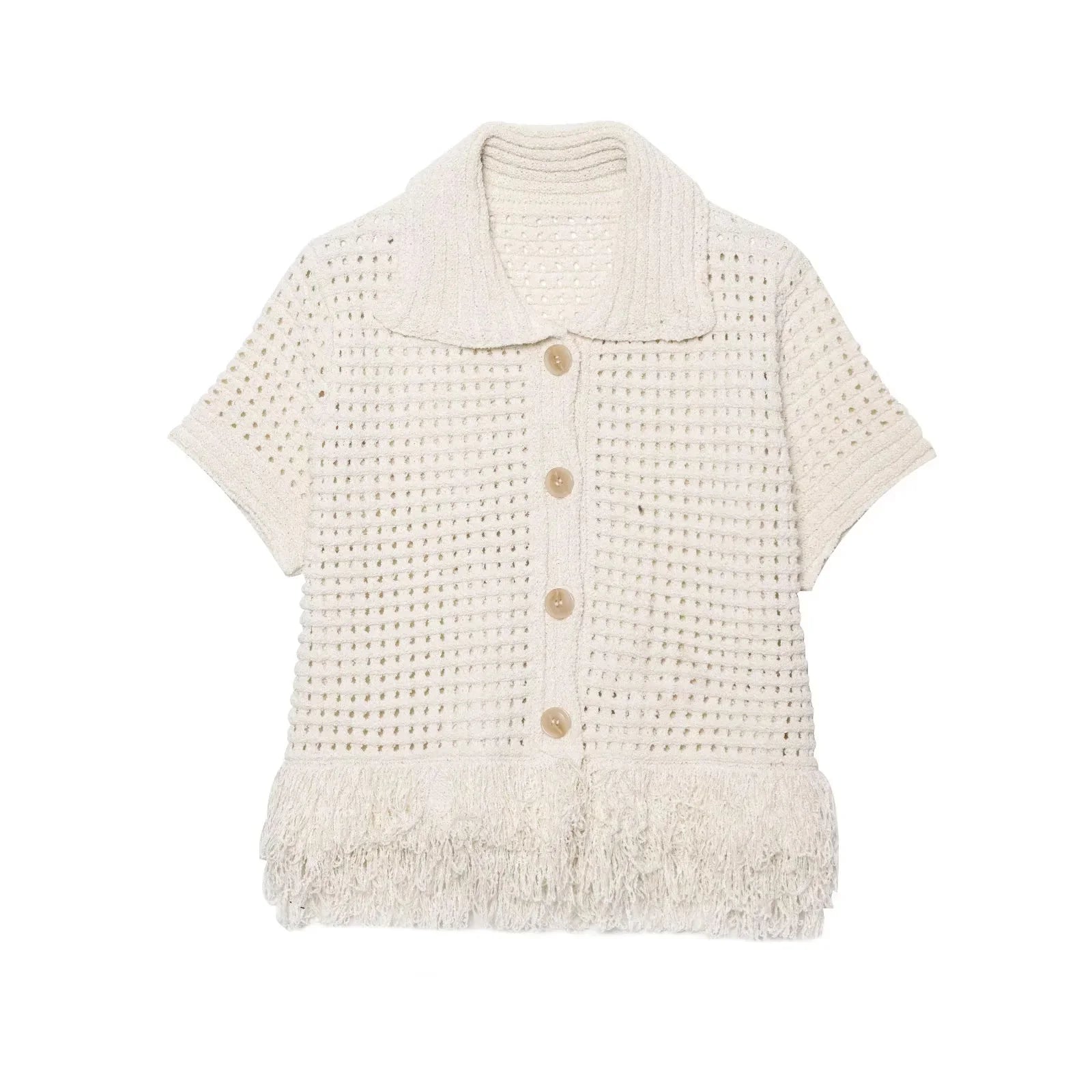 KNIT TASSEL HOLLOW-OUT SHIRT & MINI SKIRT SET