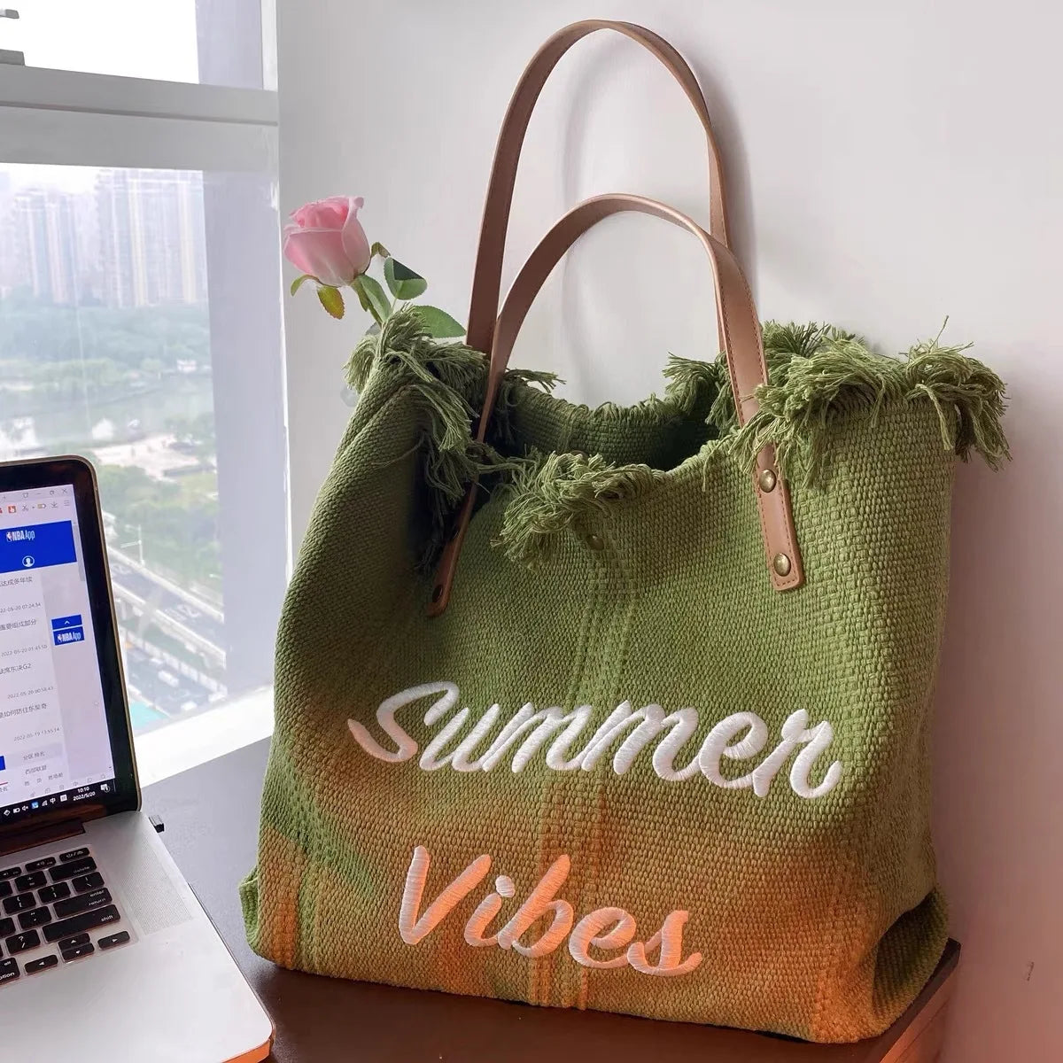 WOMEN'S LARGE CANVAS TOTE BEACH BAG