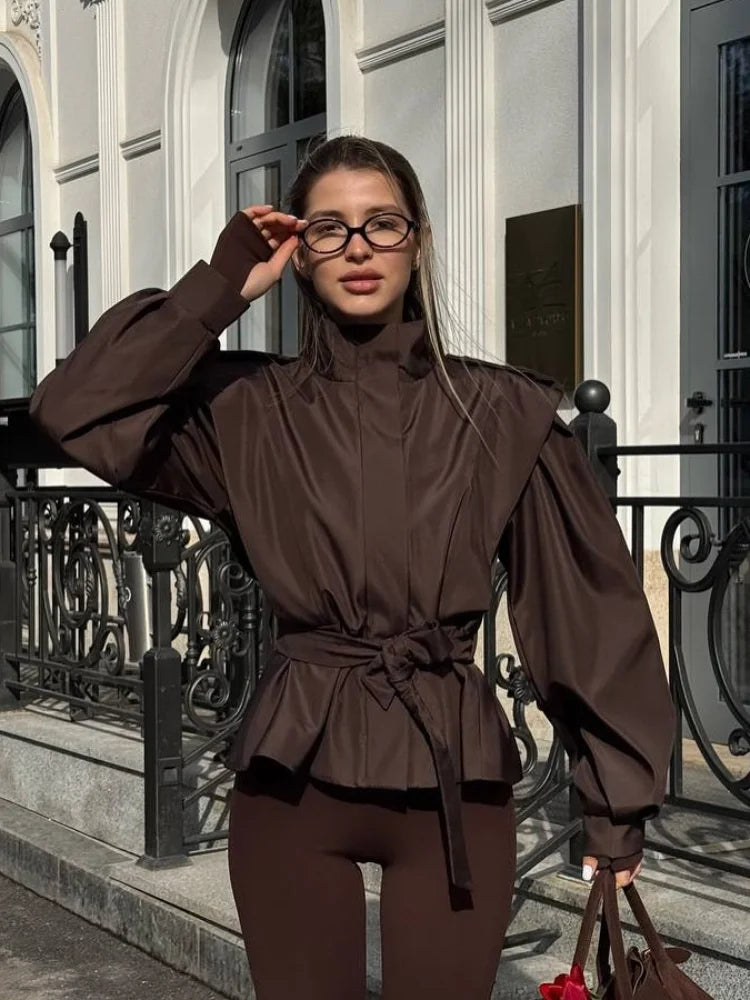 CROPPED APRICOT TRENCH COAT WITH BELT