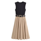 WOMEN'S PLEATED MIDI DRESS WITH BELT SLEEVELESS SOLELII