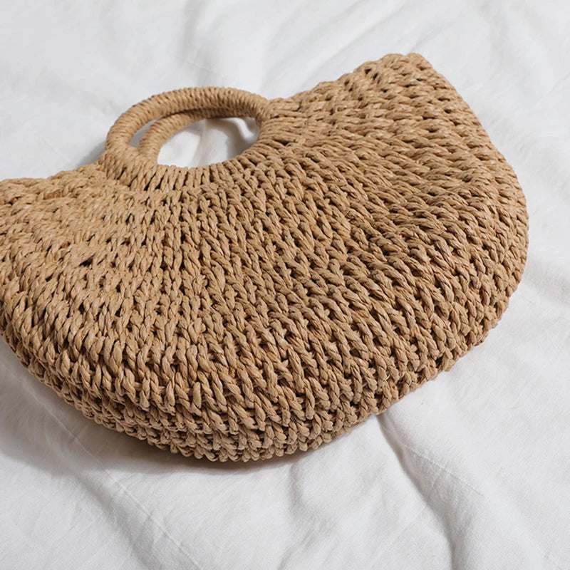 HANDWOVEN HALF-MOON STRAW BAG