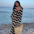 WOMEN'S STRIPED KNIT MAXI DRESS LACE-UP SOLELII