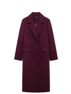 LONG BURGUNDY DOUBLE-BREASTED WOOL COAT SOLELII