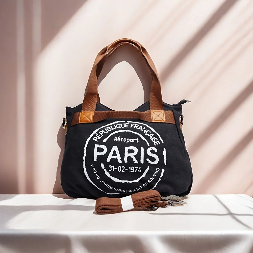 LETTER PRINT CANVAS TOTE BAG