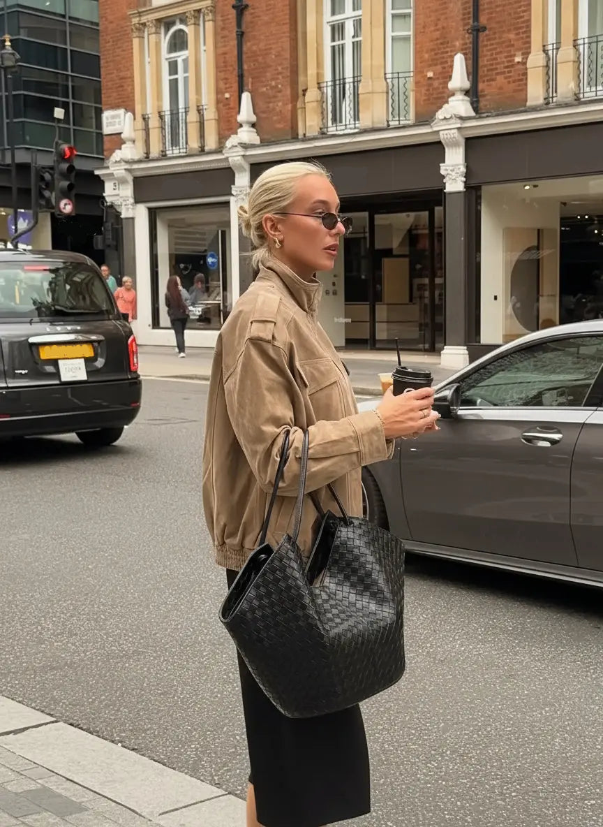 WOMEN’S SHORT SUEDE JACKET ZIPPER POCKETS SOLELII