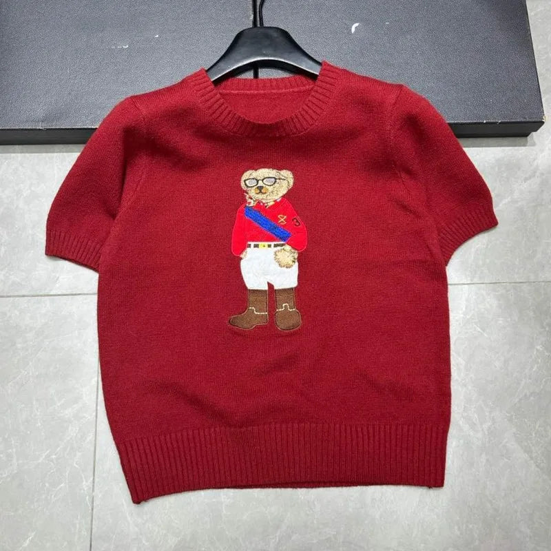 EUROPEAN STYLE LUXURY BEAR KNIT SHORT SLEEVE TOP