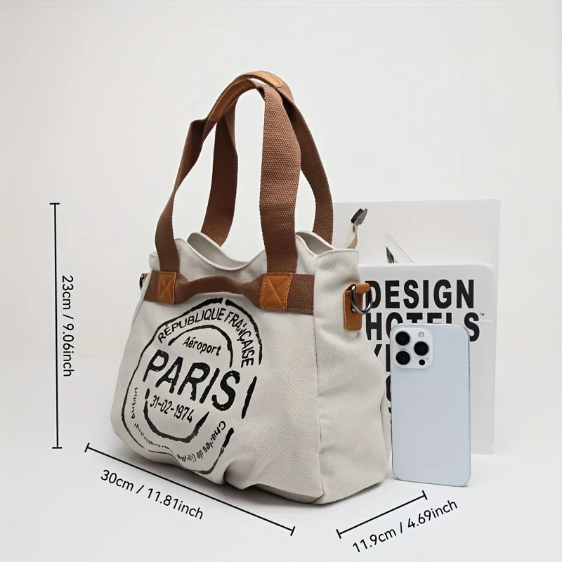 LETTER PRINT CANVAS TOTE BAG
