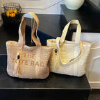 WOVEN STRAW LETTER EMBROIDERY TOTE SOLELII