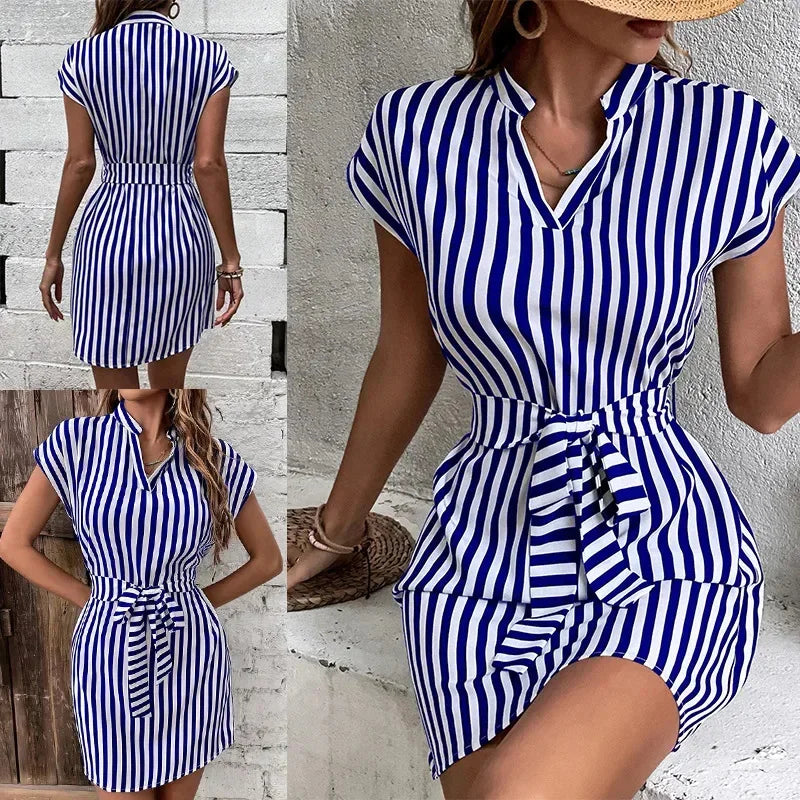 WOMEN CASUAL SLEEVELESS STRIPED DRESS