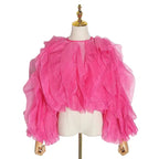 RUFFLED CHIFFON BLOUSE WITH LANTERN SLEEVES SOLELII