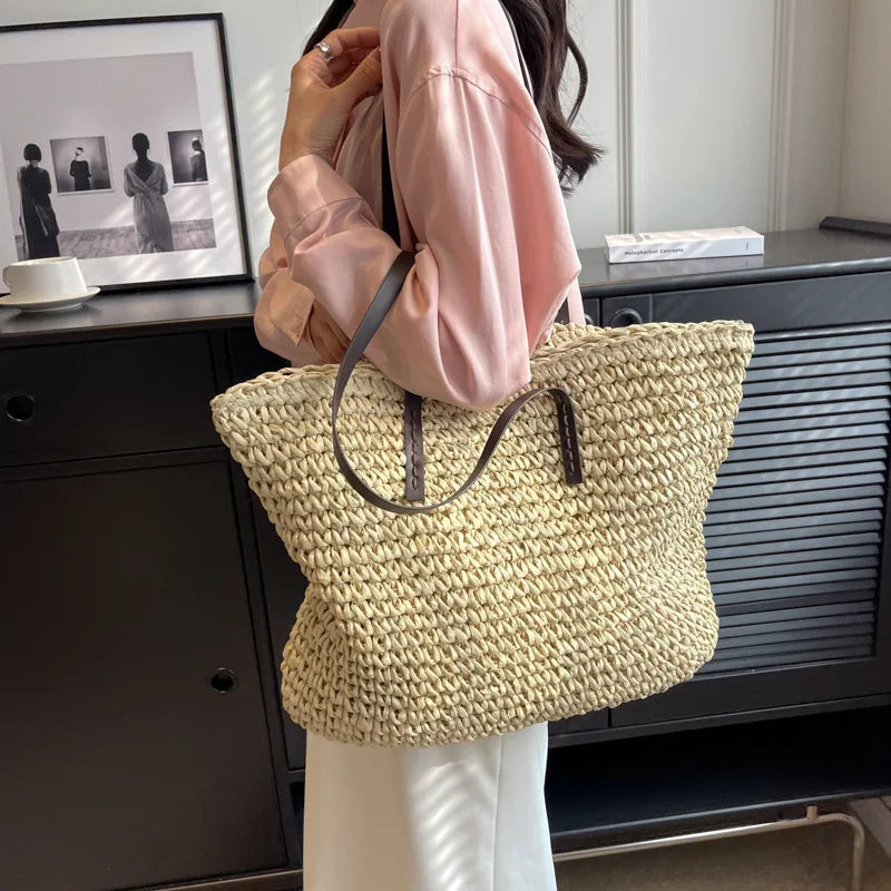LUXURY STRAW WOVEN TOTE BAG