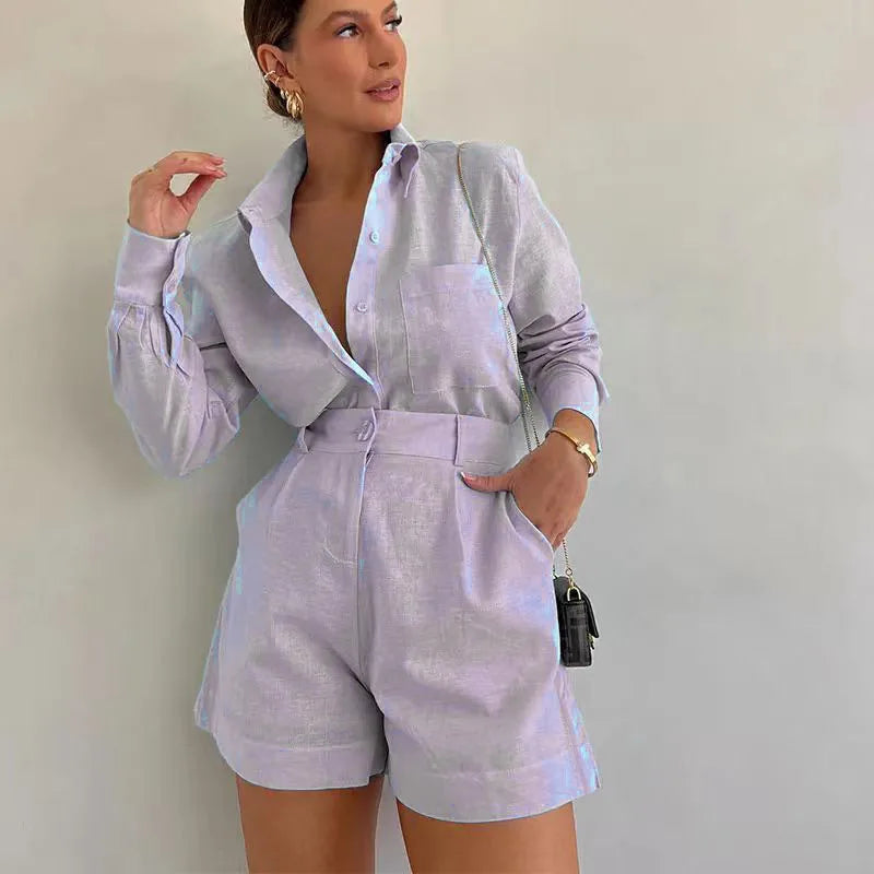 CASUAL TWEEDELIGE SHORTS EN SHIRT SET 