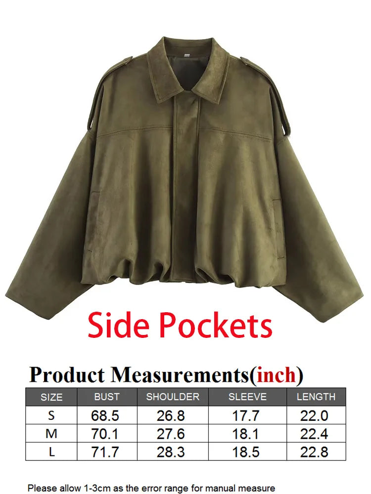 WOMEN'S FAUX SUEDE LOOSE BOMBER JACKET WITH ZIPPER