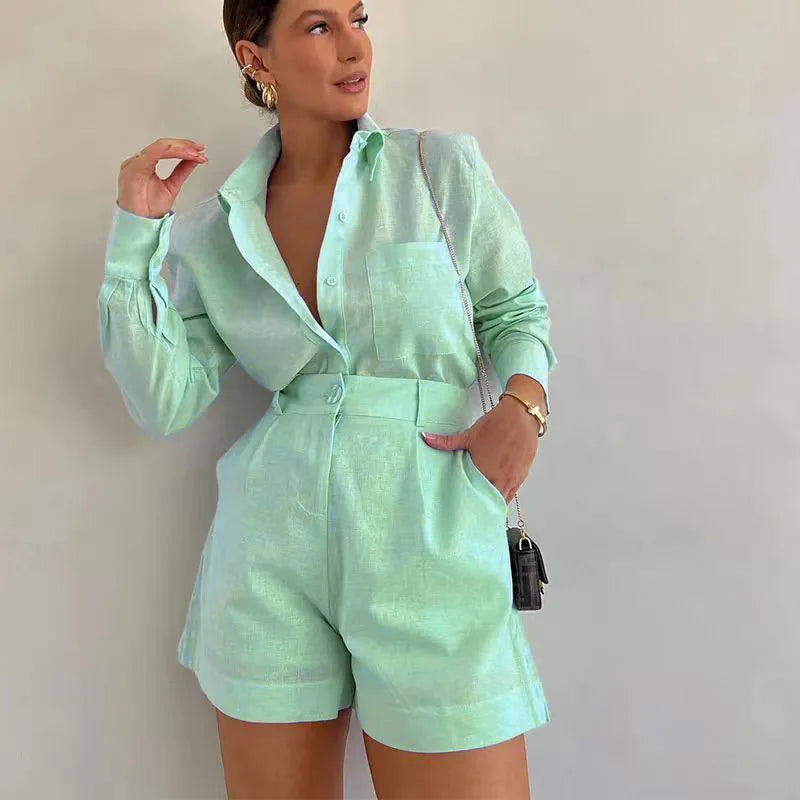 CASUAL TWEEDELIGE SHORTS EN SHIRT SET 