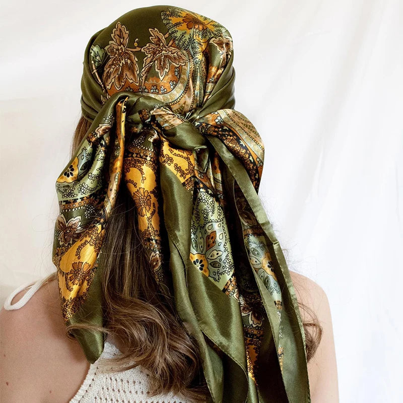 SATIN PRINT MULTIFUNCTIONAL SQUARE SCARF
