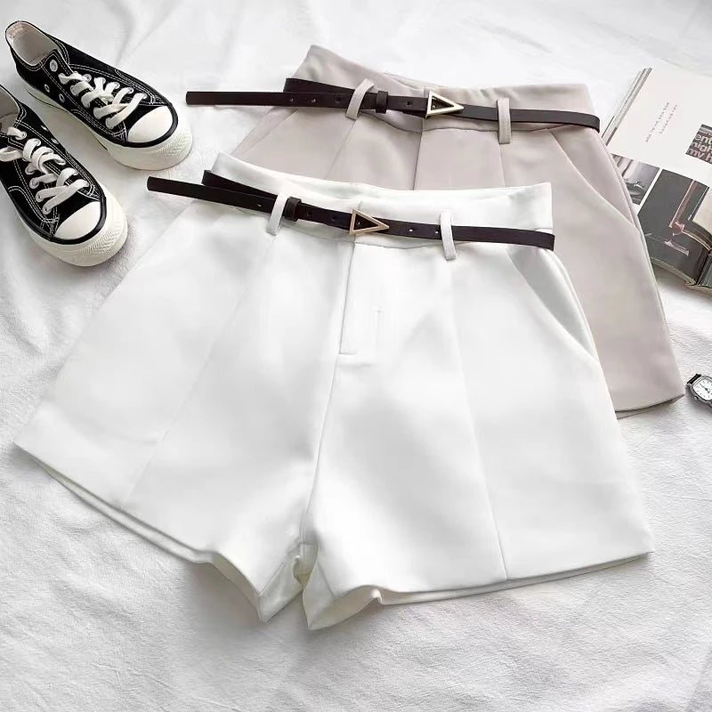 A-LINE HIGH WAIST CASUAL SHORTS WITH BELT