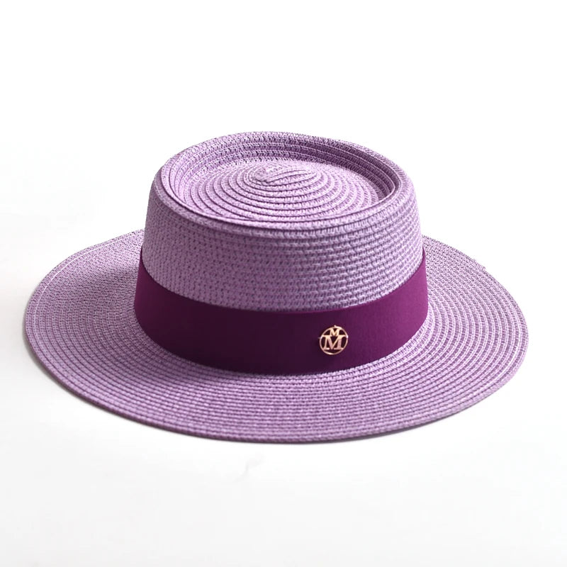 WOMEN’S STRAW SUN HAT WITH FLAT BRIM & RIBBON