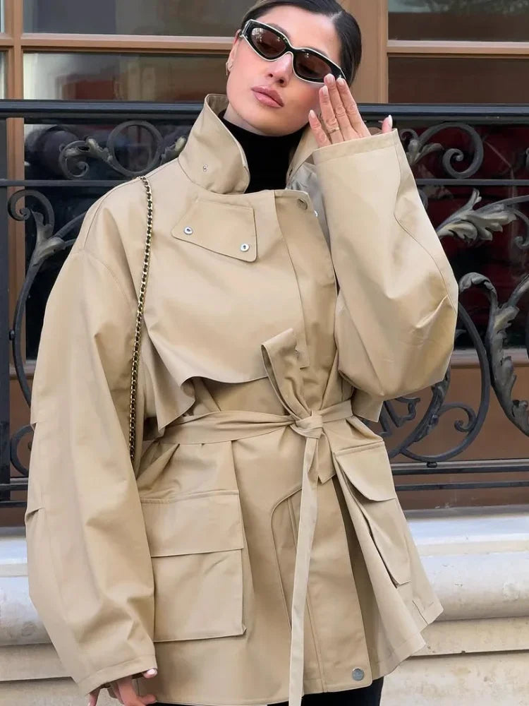 KHAKI TRENCH COAT WITH BELT