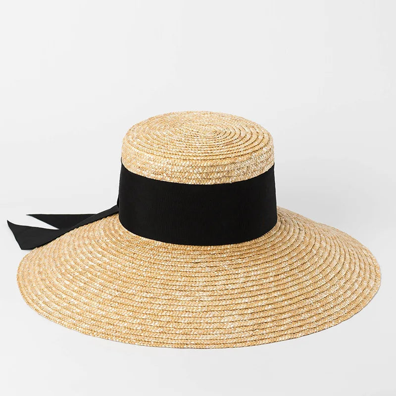 STRAW HAT WITH LACE BAND AND WIDE BRIM